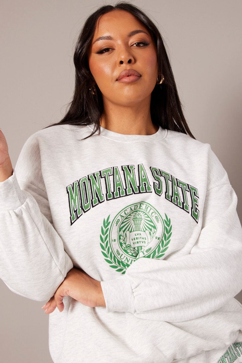Grey Oversized Sweater Long Sleeve Crew Neck - Image 2