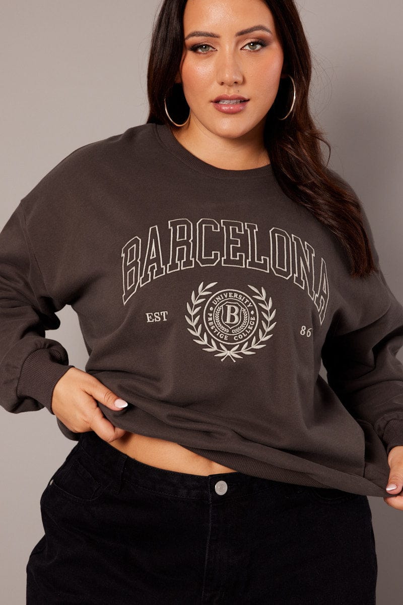 Grey Oversized Sweater Long Sleeve Crew Neck - Image 3