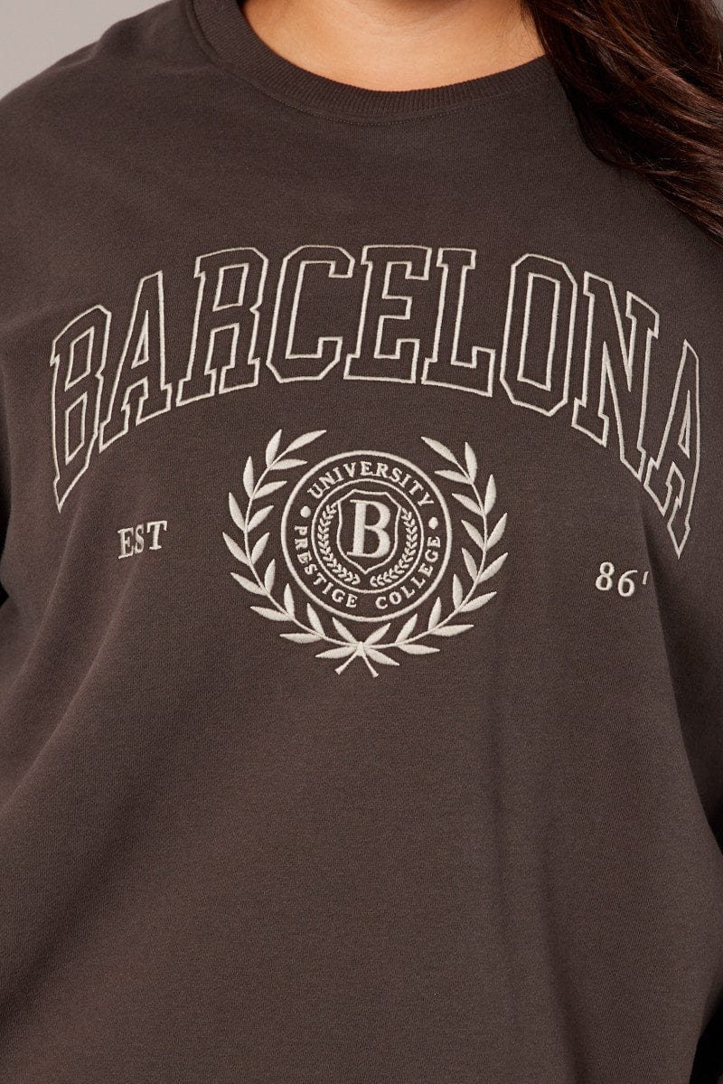 Grey Oversized Sweater Long Sleeve Crew Neck - Image 6