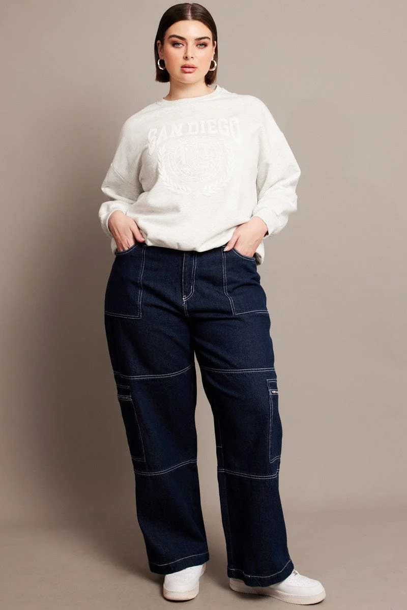 Grey Oversized Sweater Long Sleeve Crew Neck - Image 2