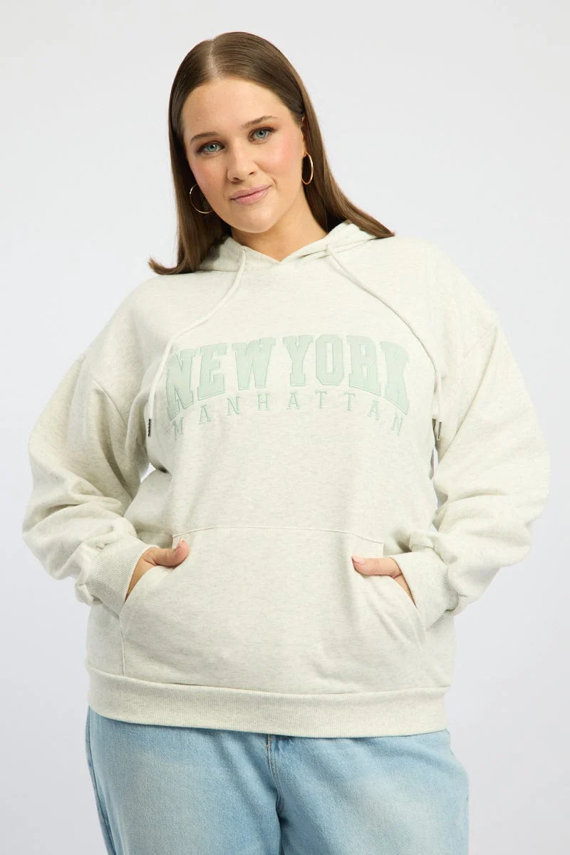 Grey Oversized Sweatshirt Hooded Long Sleeve Crew Neck