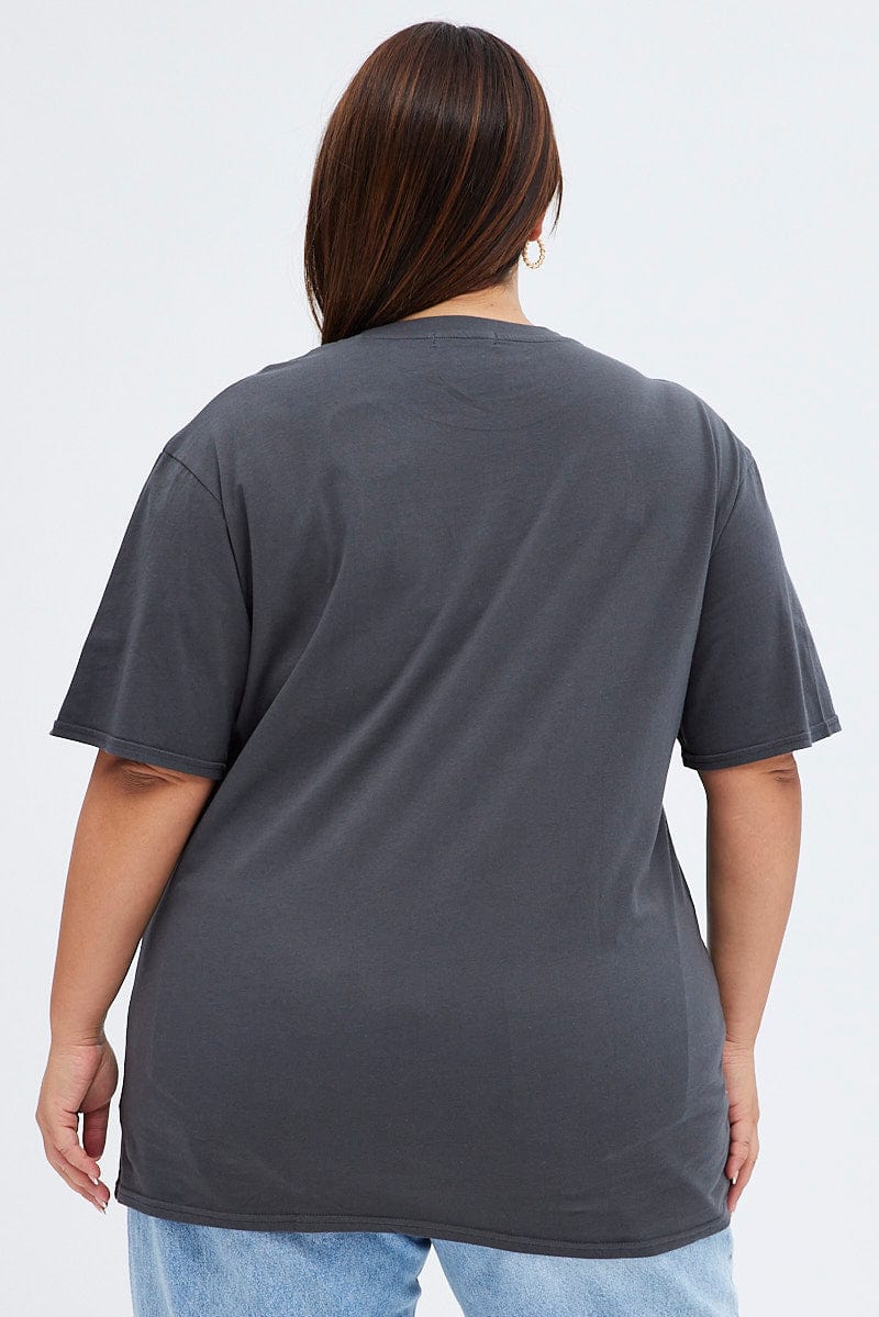 Grey Oversized T-shirt Festival Graphic Cotton - Image 5