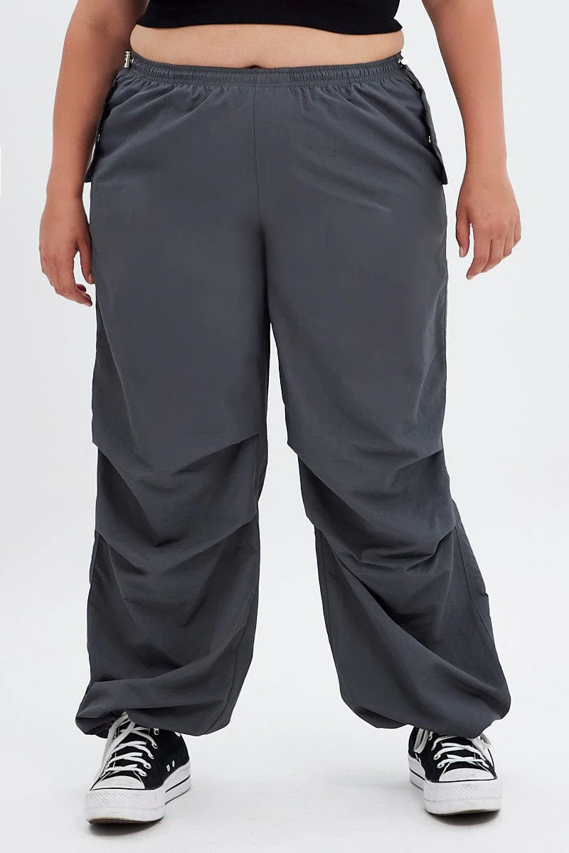 Grey Parachute Pant Low Waist Wide Leg - Image 3