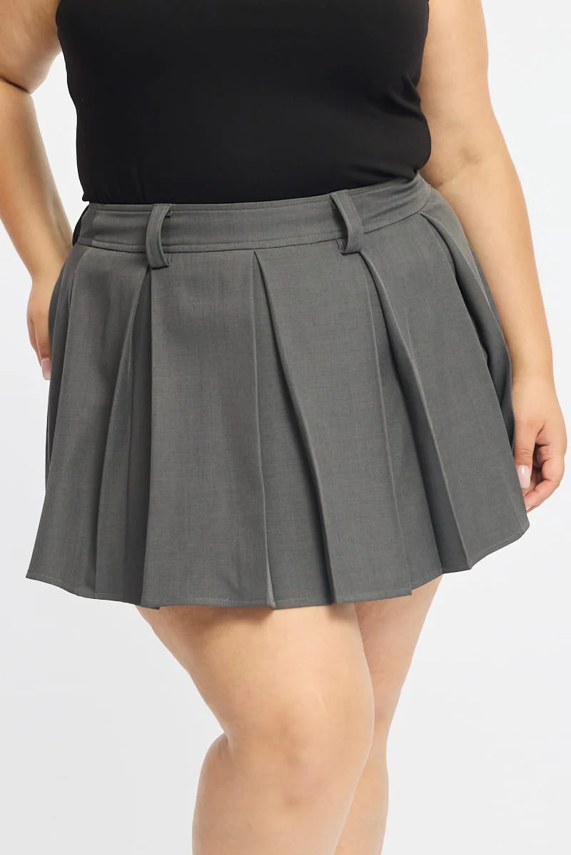 Grey Pleated Mini Skirt - Image 3