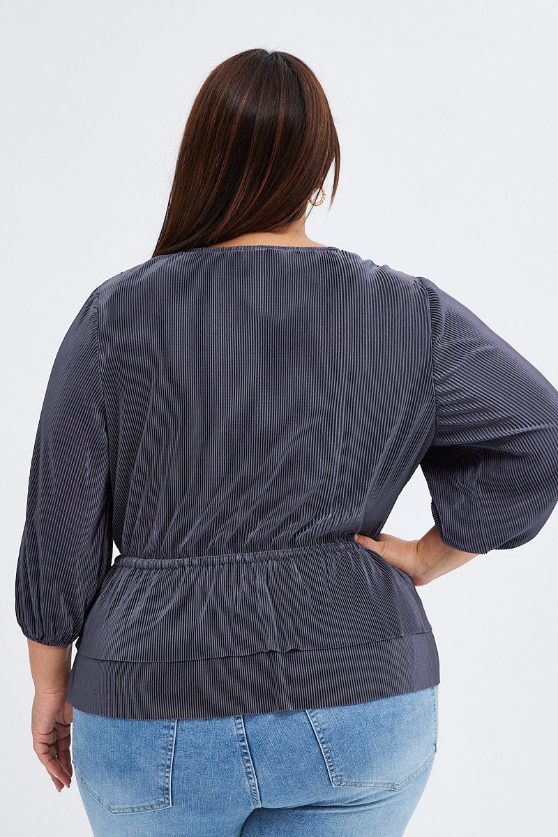 Grey Plisse Frill Layer Top Tie Side - Image 5