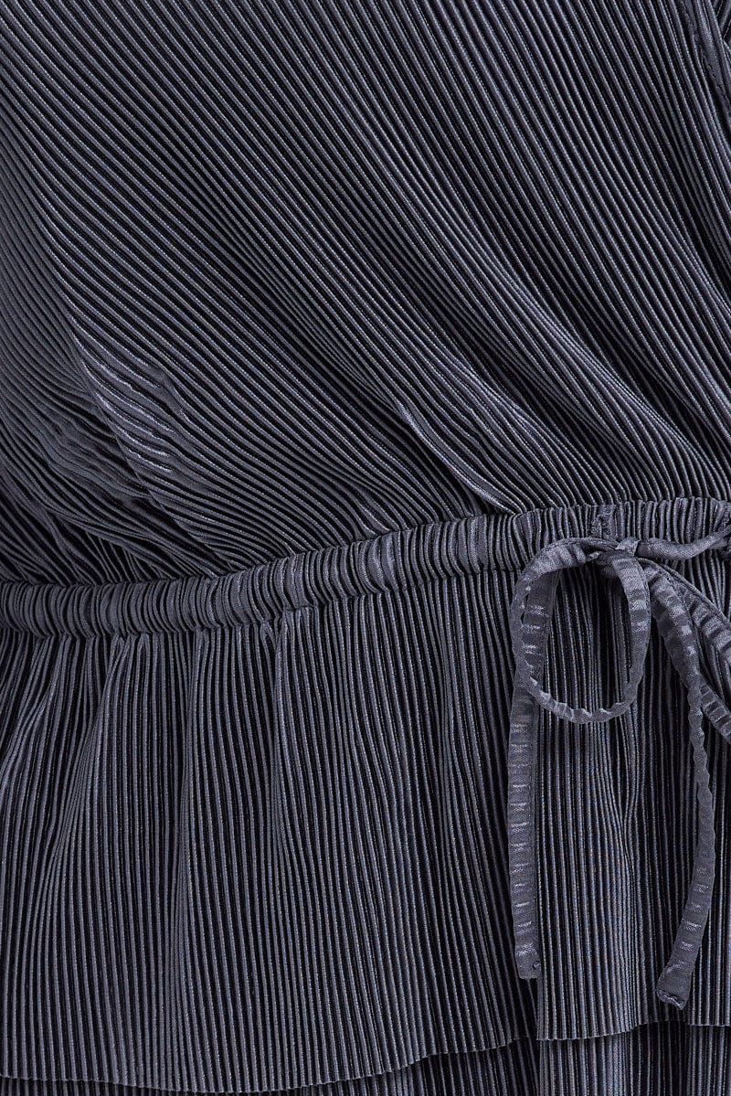 Grey Plisse Frill Layer Top Tie Side - Image 6