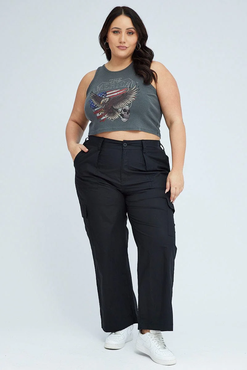 Grey Rib Tank Eagle Graphic Sleeveless - Image 2