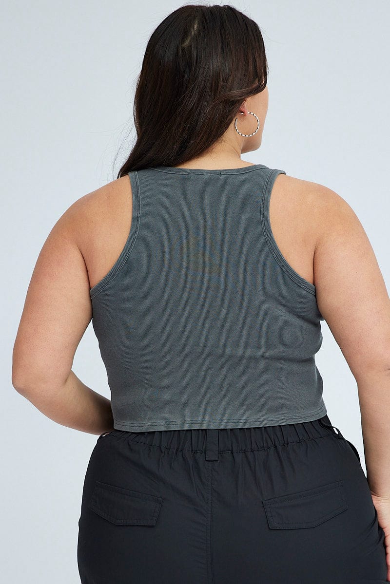 Grey Rib Tank Eagle Graphic Sleeveless - Image 5