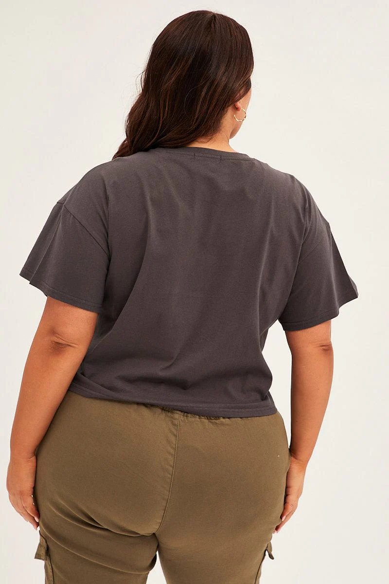 Grey Short Sleeve Crop Good Vibes Cotton T-shirt - Image 5