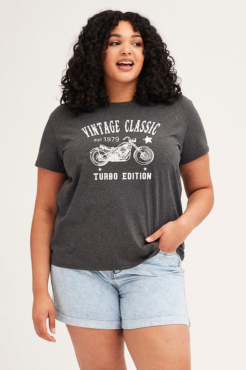 Grey Short Sleeve Regular Vintage Classic T-shirt - Image 3
