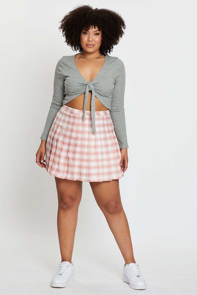 Grey Short Sleeve Tie Front Top - Image 2