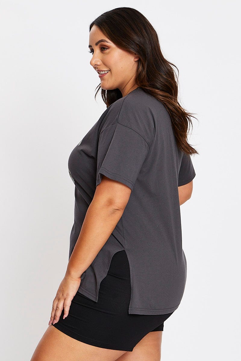 Grey Short Sleeve Vintage Bike Side Split T-shirt - Image 4