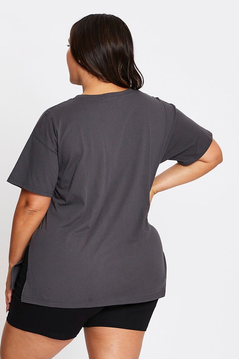 Grey Short Sleeve Vintage Bike Side Split T-shirt - Image 5