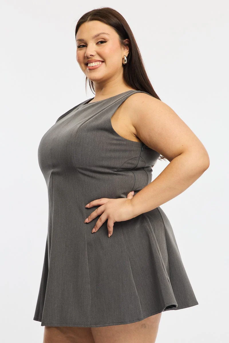 Grey Skater Dress Sleeveless - Image 3