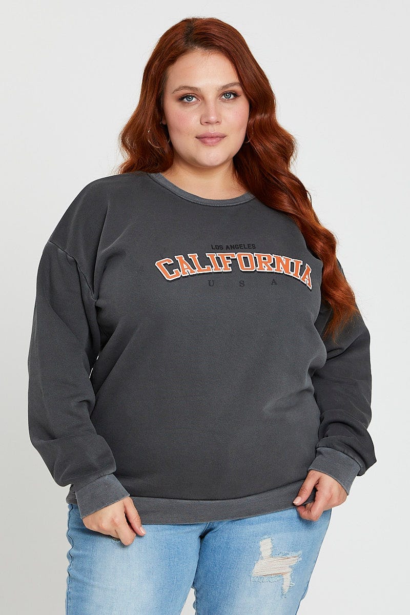 Grey Sleeve Sweatshirt California Crew Neck Long