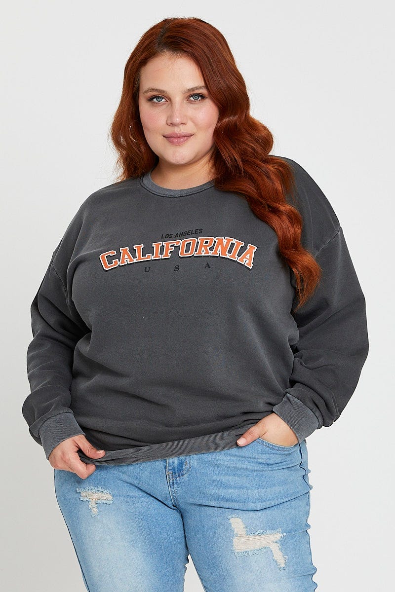 Grey Sleeve Sweatshirt California Crew Neck Long - Image 3