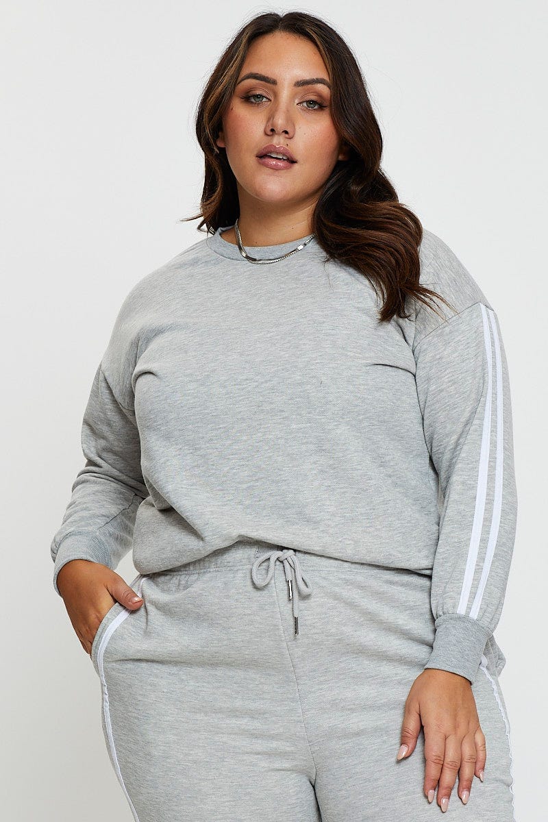 Grey Sleeve Sweatshirt Stripe Sleeve Detail Long - Image 3