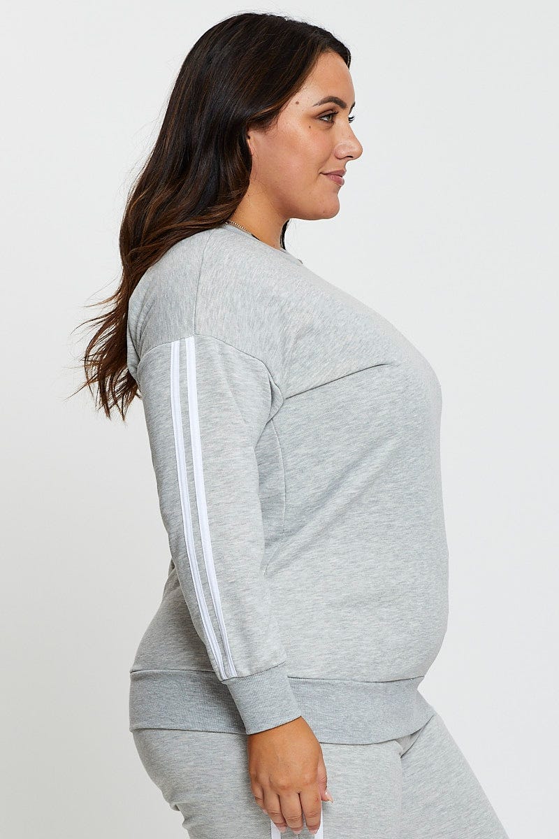 Grey Sleeve Sweatshirt Stripe Sleeve Detail Long - Image 4