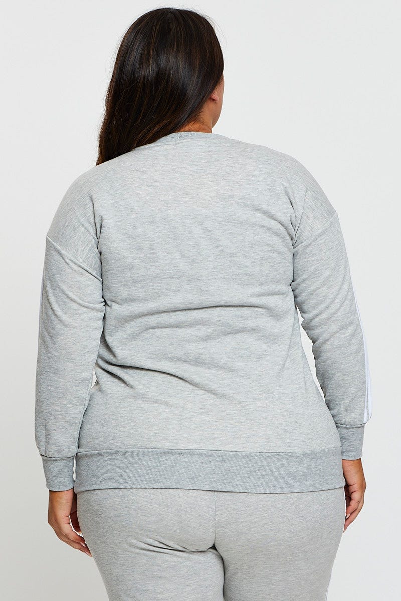 Grey Sleeve Sweatshirt Stripe Sleeve Detail Long - Image 5