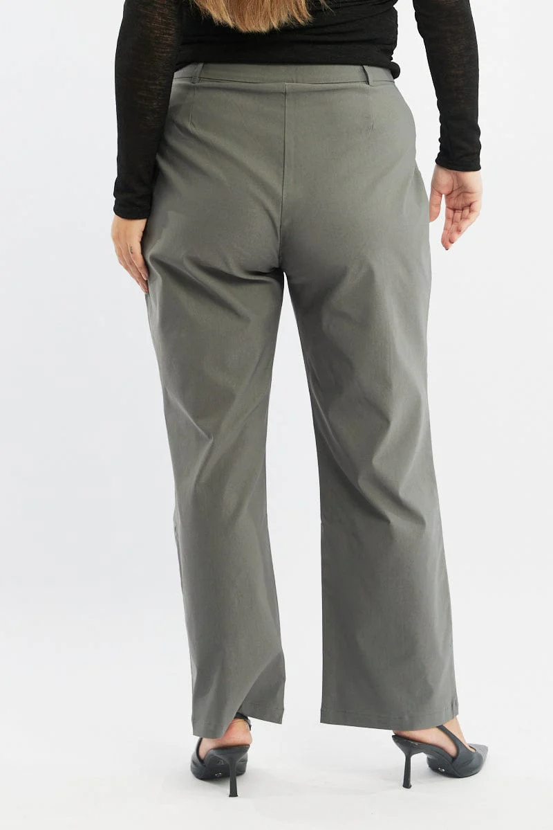 Grey Slim Leg Pants High Rise - Image 4
