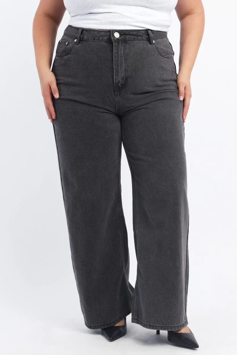 Grey Straight Jeans Mid Rise