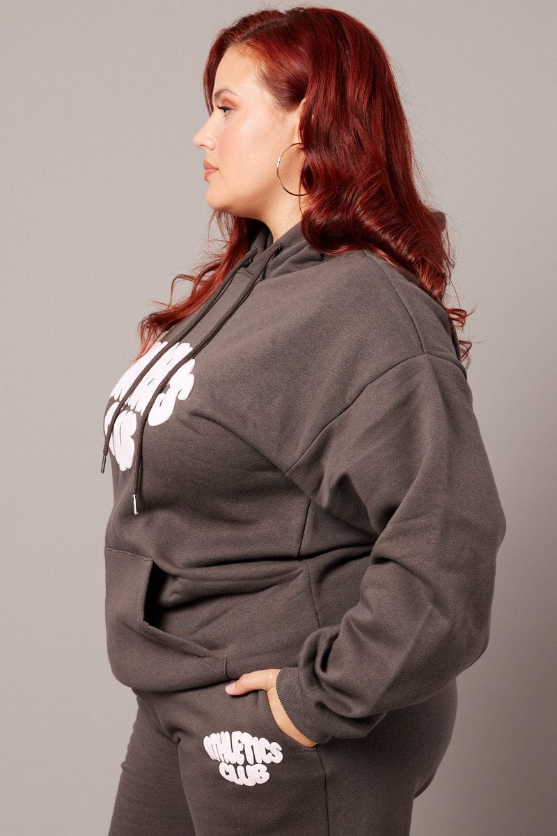 Grey Sweat Hoodie Long Sleeve Embroidered Oversized - Image 4