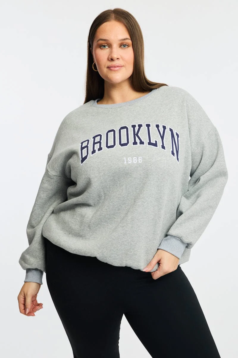 Grey Sweater Long Sleeve Crew Neck
