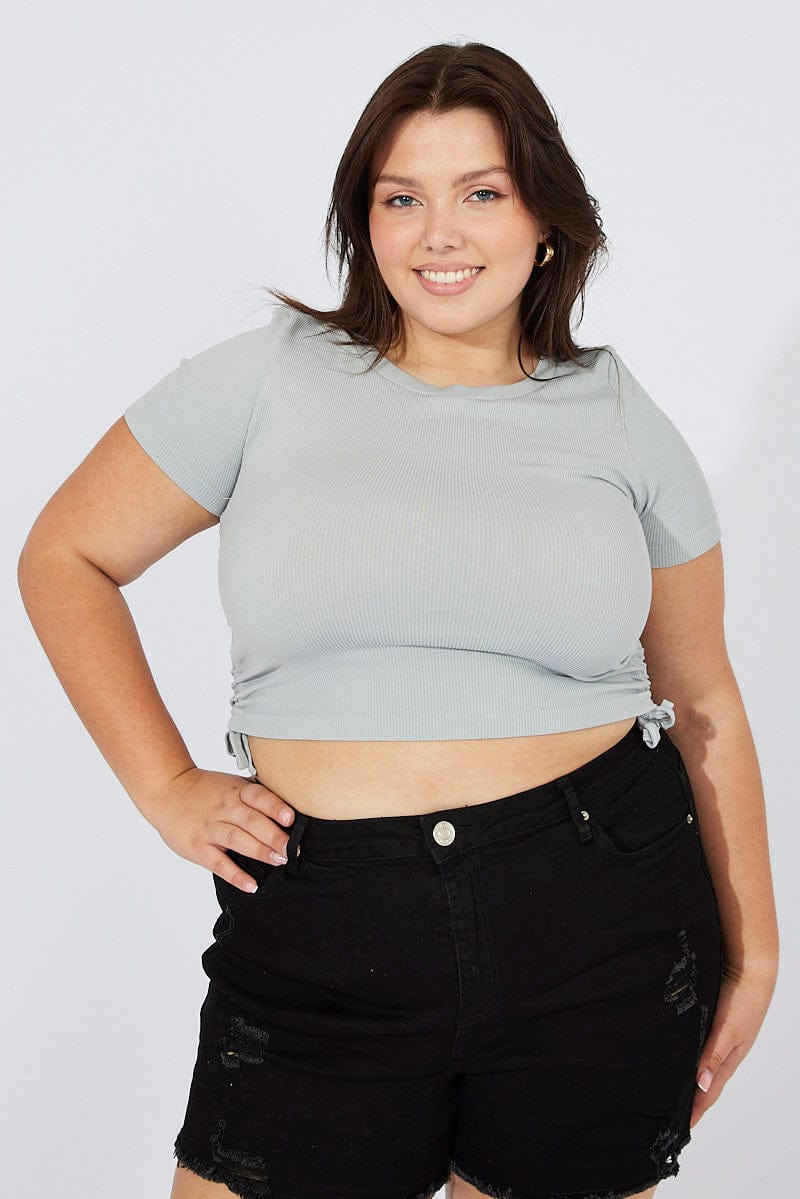 Grey T-shirt Short Sleeve Crew Neck Seamless - Image 3