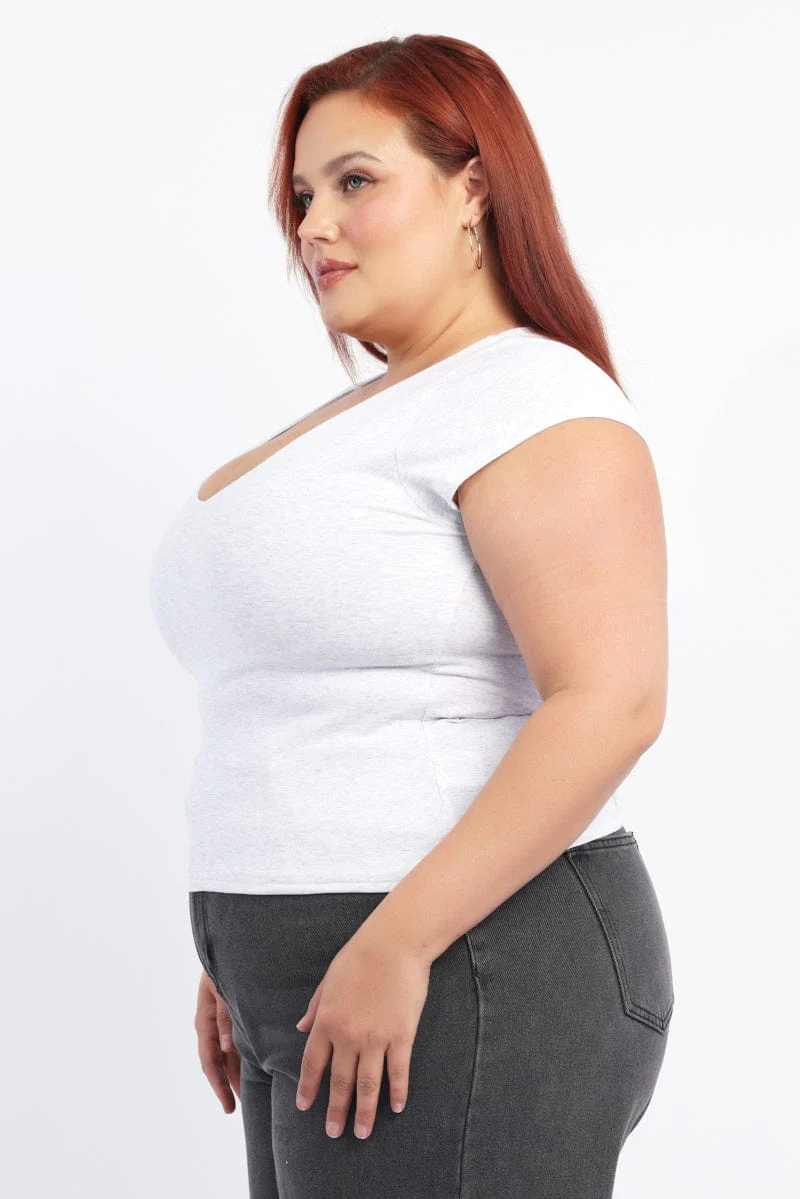 Grey T Shirt Short Sleeve V Neck - Image 3
