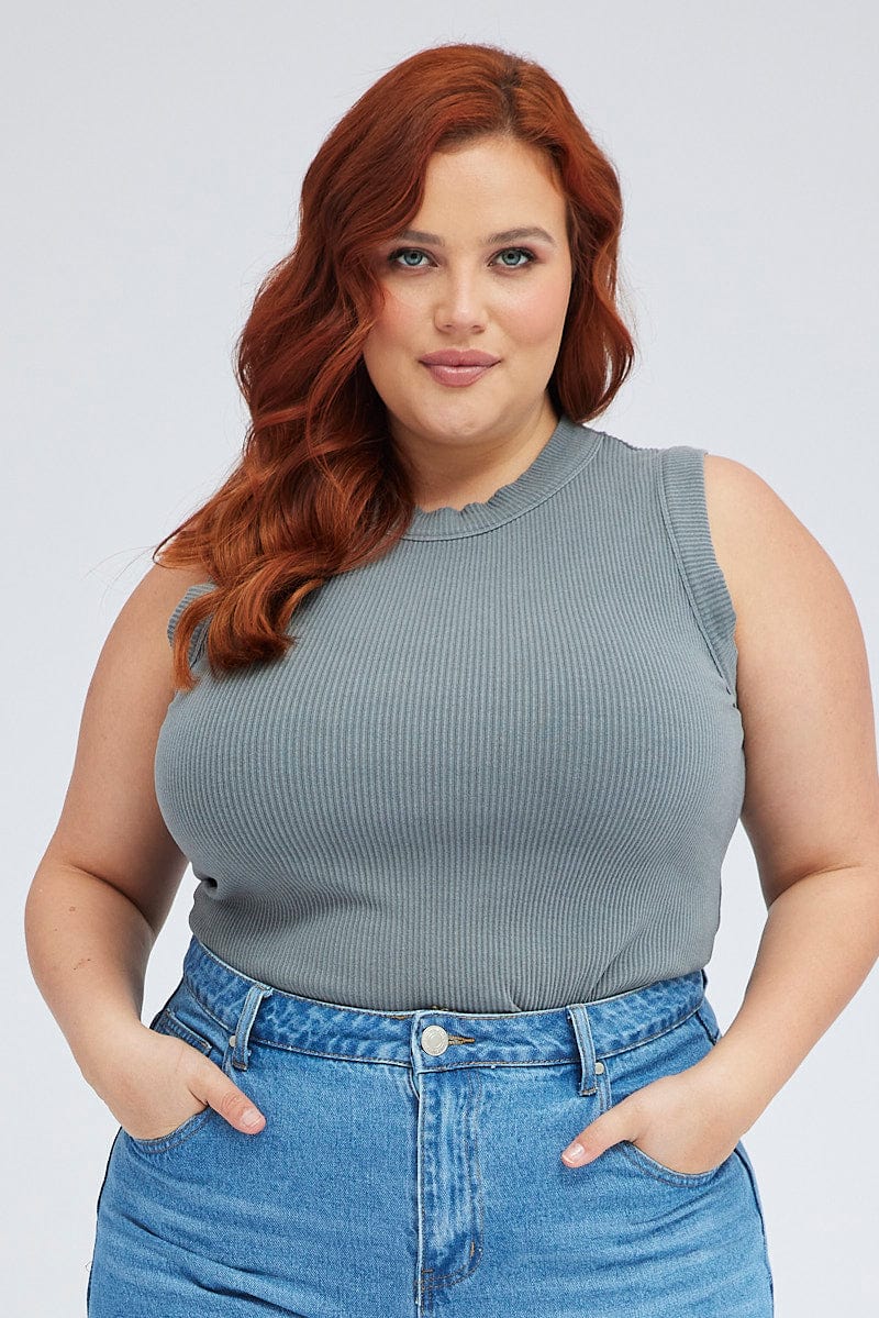 Grey Tank Top Sleeveless Crew Neck - Image 3