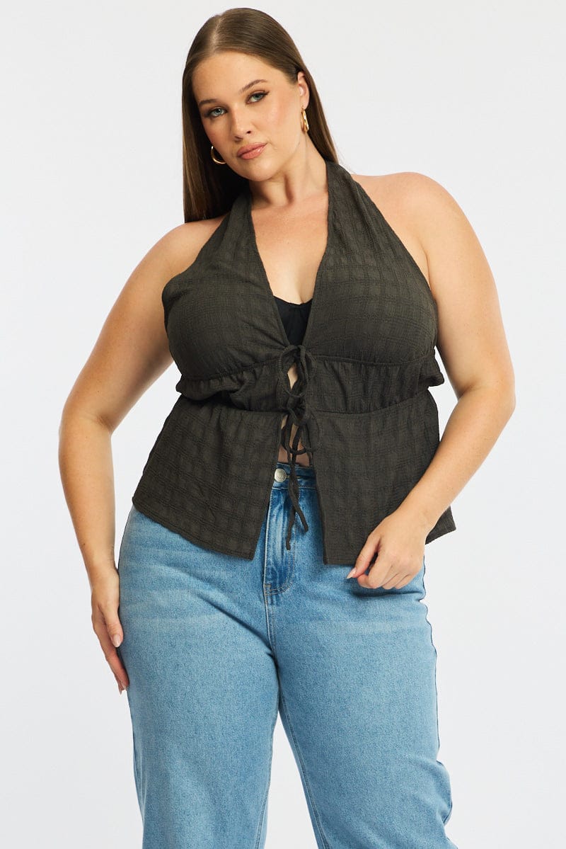 Grey Tie Up Top Halter Neck