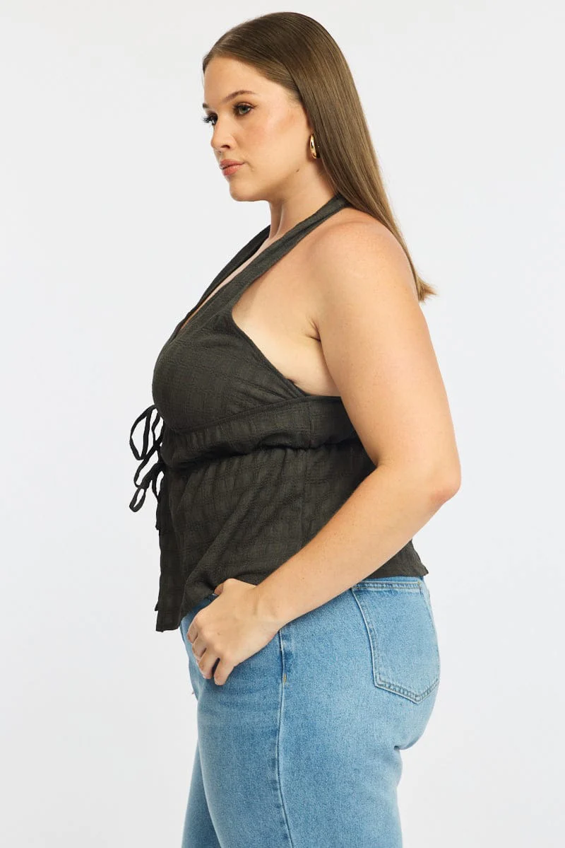 Grey Tie Up Top Halter Neck - Image 3