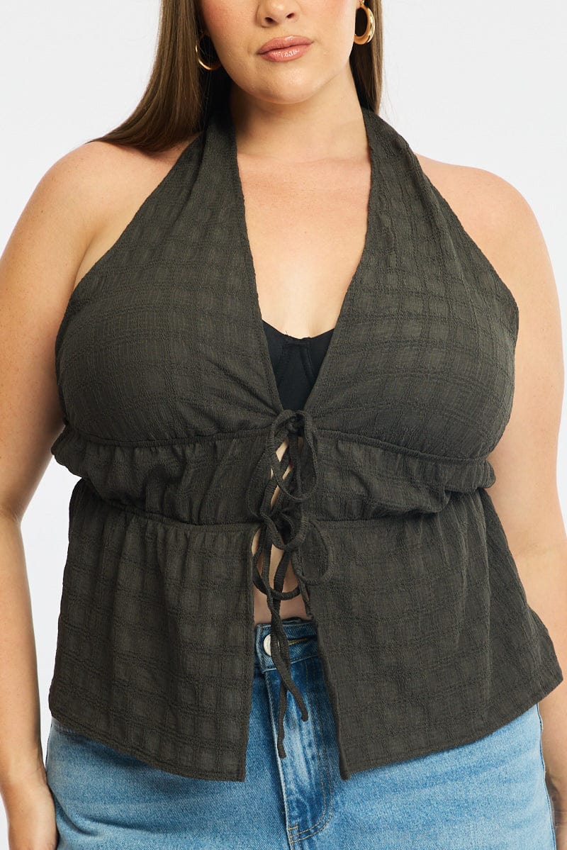 Grey Tie Up Top Halter Neck - Image 5