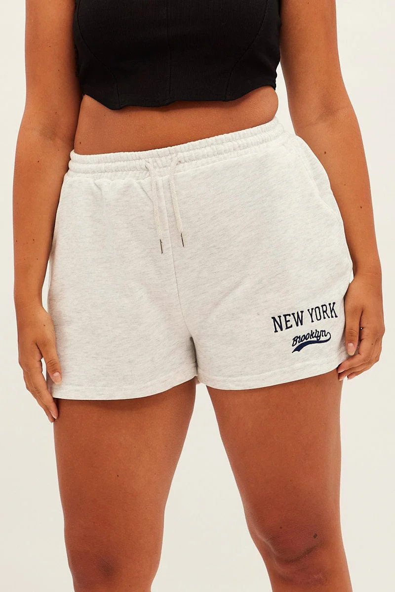 Grey Track Short Elastic Waist Print Embroidery - Image 2