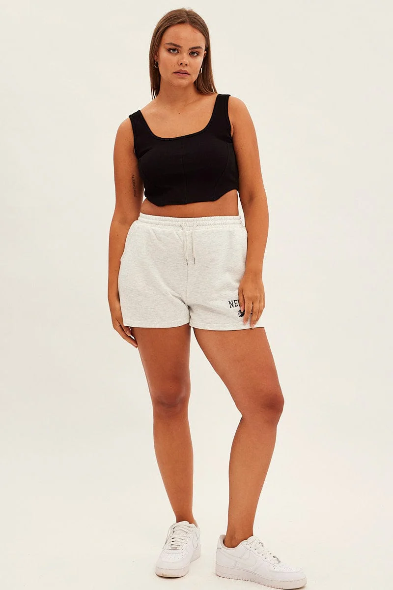 Grey Track Short Elastic Waist Print Embroidery - Image 3