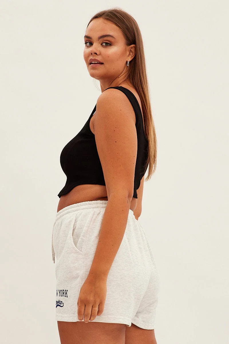 Grey Track Short Elastic Waist Print Embroidery - Image 4