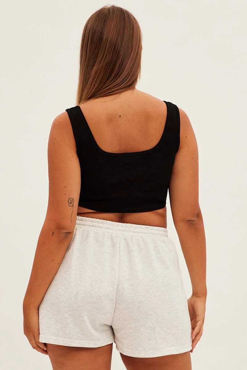 Grey Track Short Elastic Waist Print Embroidery - Image 5