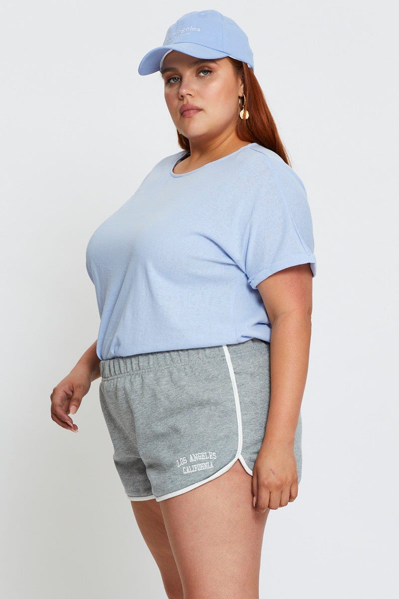 Grey Track Shorts High Rise Elastic Waist - Image 4