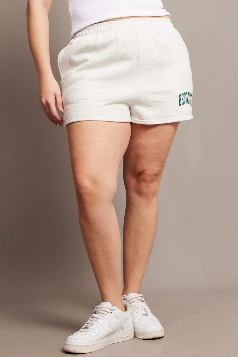 Grey Track Shorts High Rise Elastic Waist - Image 2