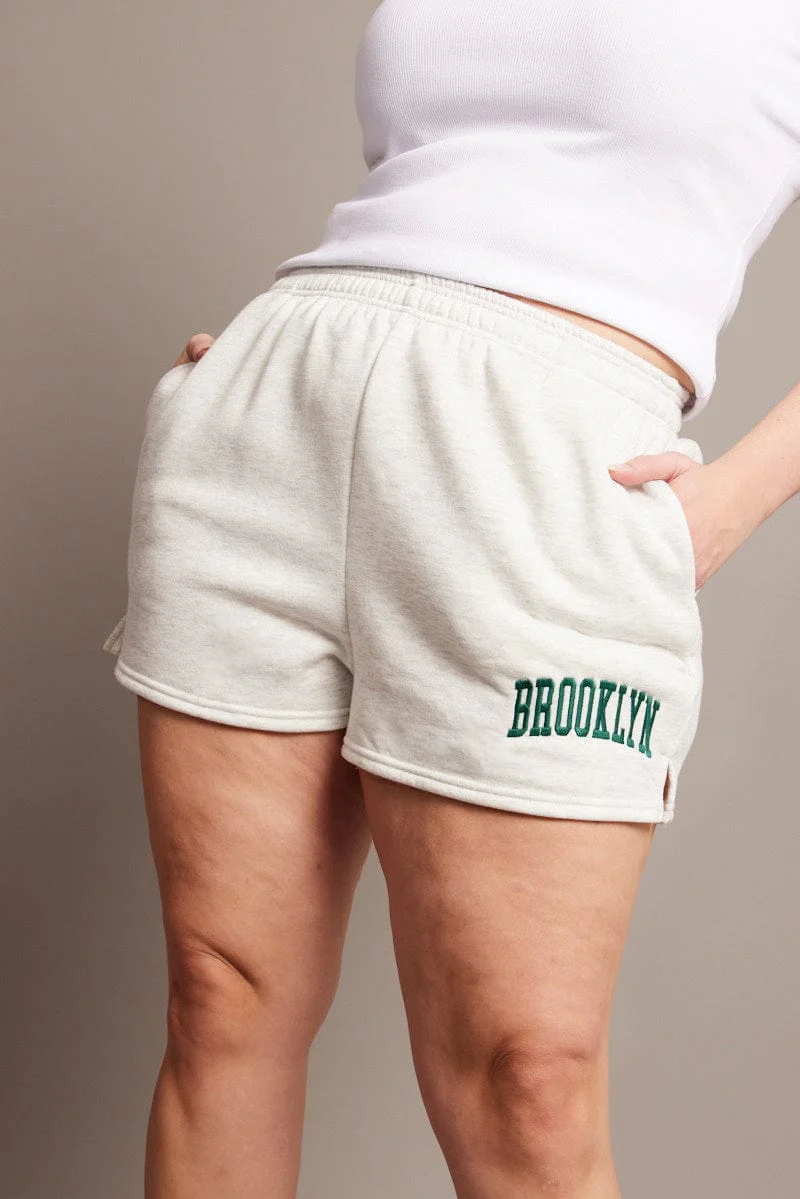 Grey Track Shorts High Rise Elastic Waist - Image 3