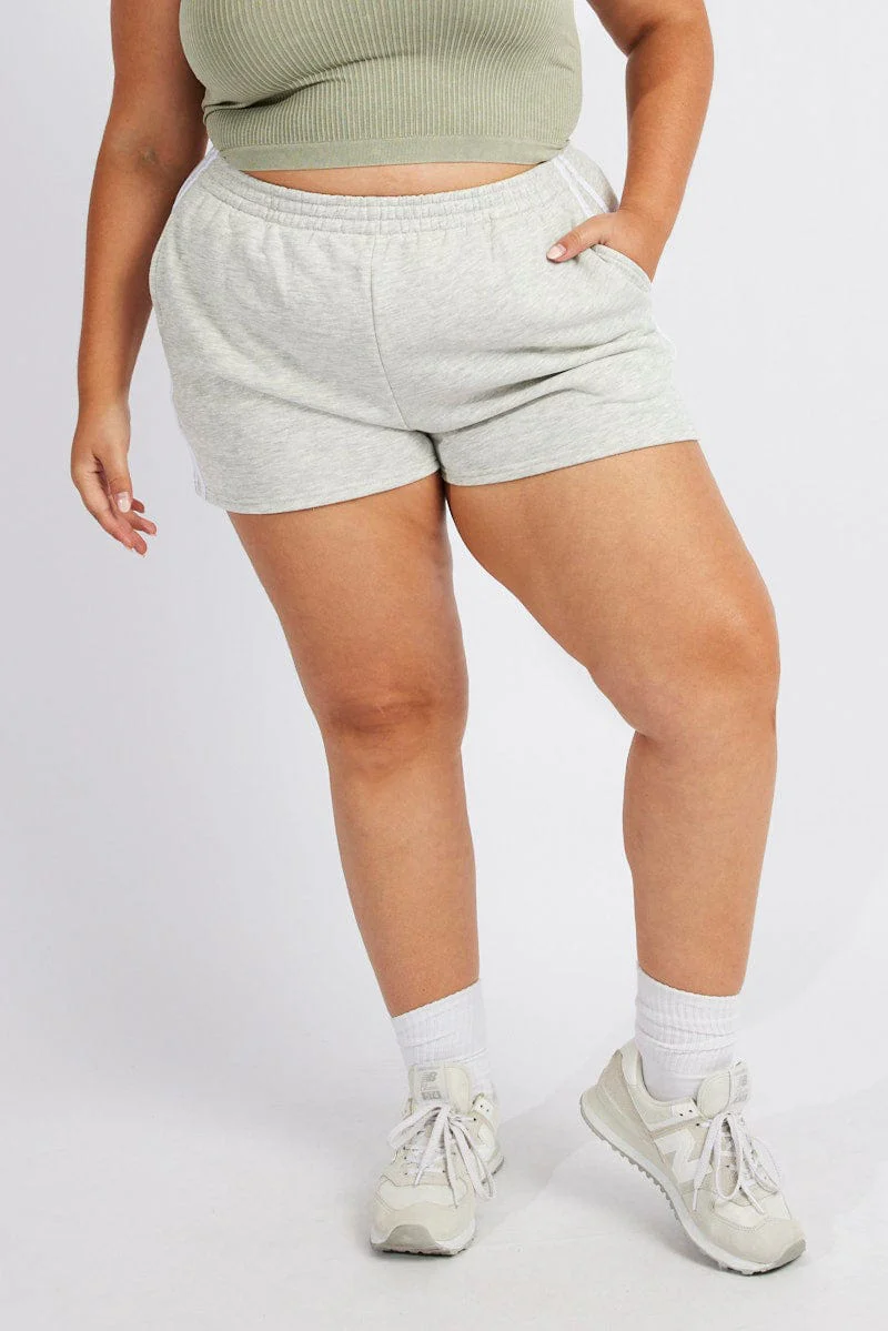 Grey Track Shorts High Rise Elastic Waist