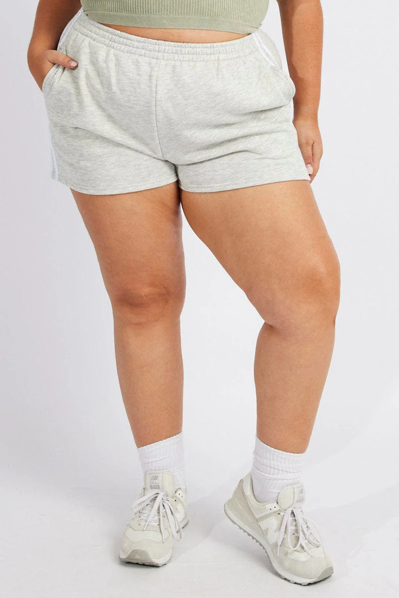Grey Track Shorts High Rise Elastic Waist - Image 3