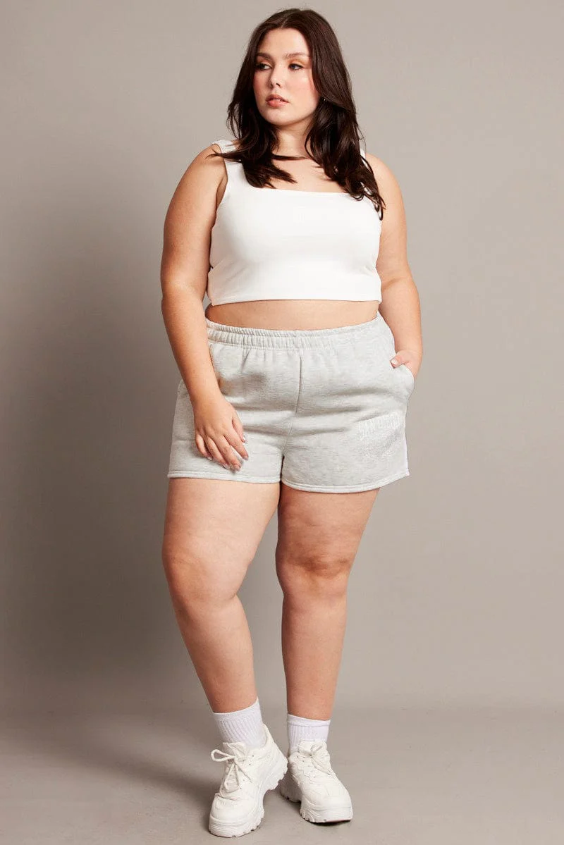 Grey Track Shorts High Rise Elastic Waist - Image 3