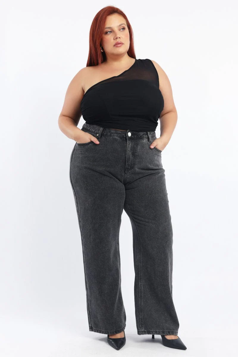 Grey Wide Leg Jeans Mid rise
