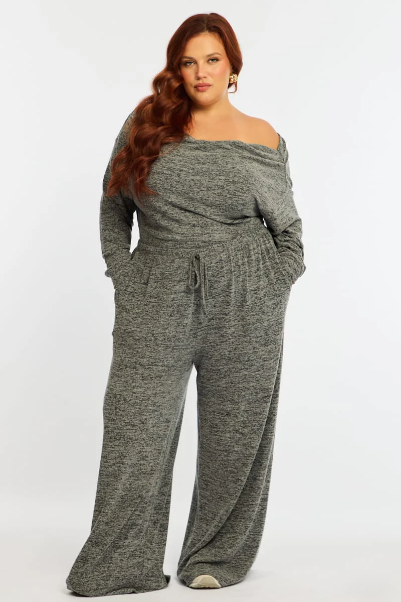 Grey Wide Leg Pants Brushed - Image 3