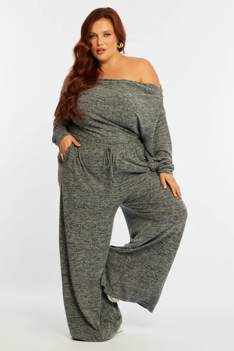 Grey Wide Leg Pants Brushed - Image 4