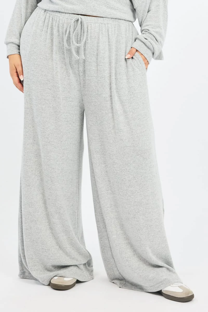 Grey Wide Leg Pants Brushed - Image 2