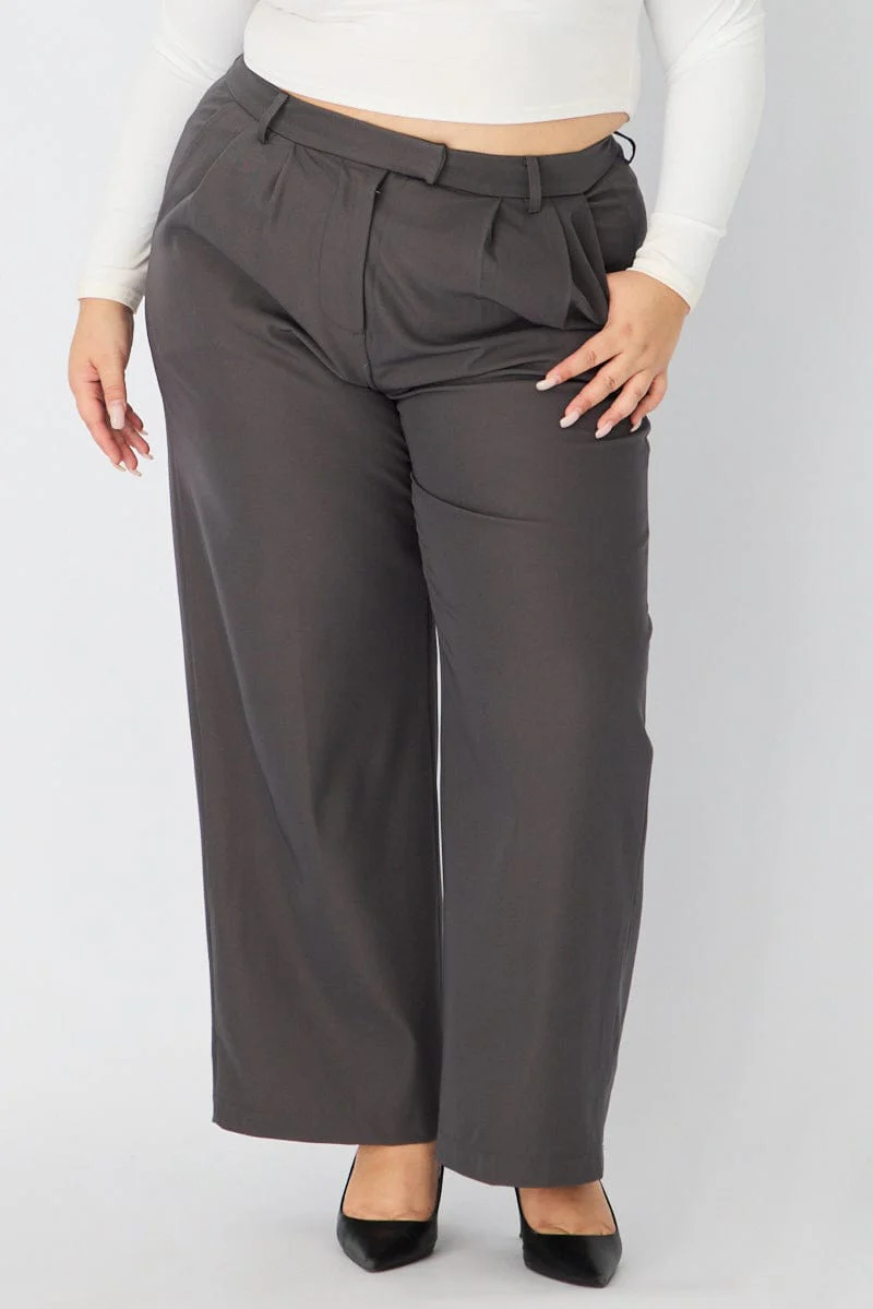 Grey Wide Leg Pants High Rise - Image 3