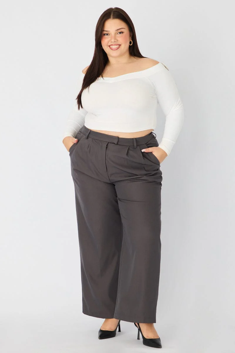 Grey Wide Leg Pants High Rise - Image 4