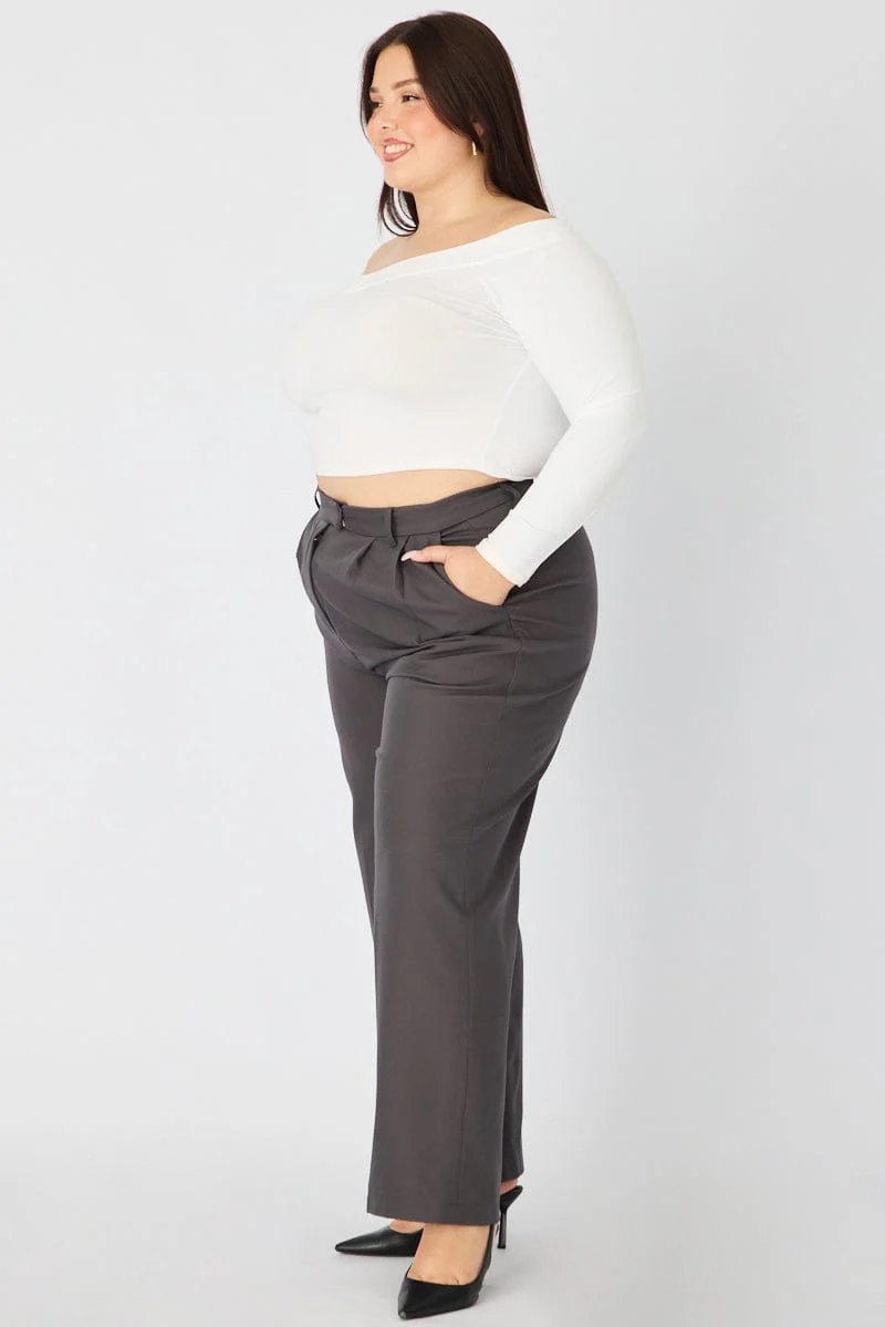 Grey Wide Leg Pants High Rise - Image 5